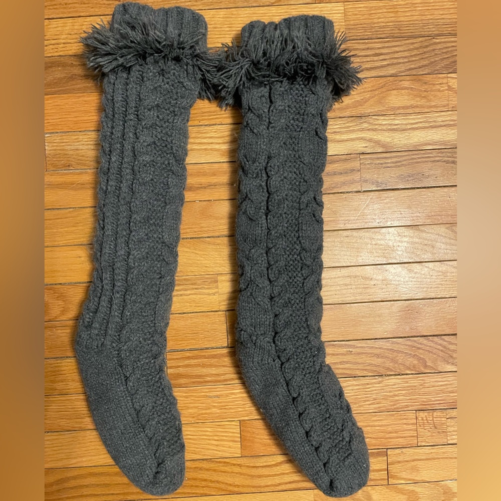 Fuzzy high knee grey socks, one size